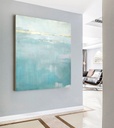 Seascape painting on canvas, teal blue large original wall art