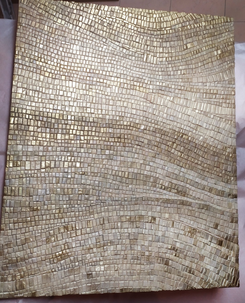 Cream and gold mosaic wall art – large neutral abstract canvas with textured surface