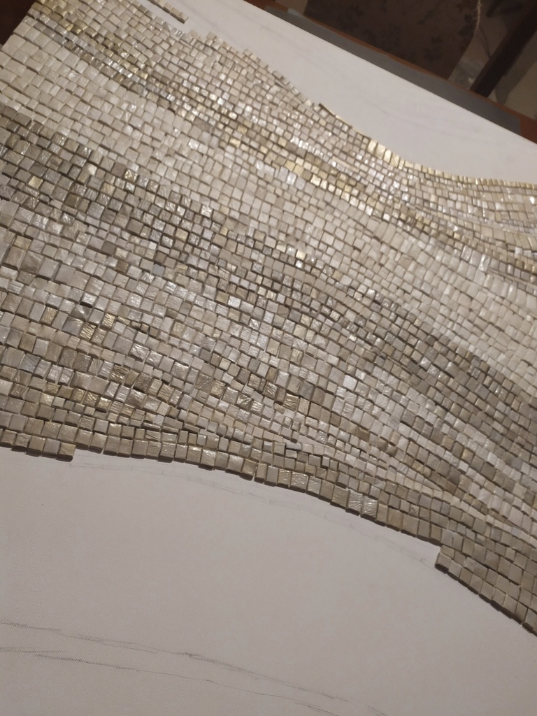 Cream and gold mosaic wall art – large neutral abstract canvas with textured surface