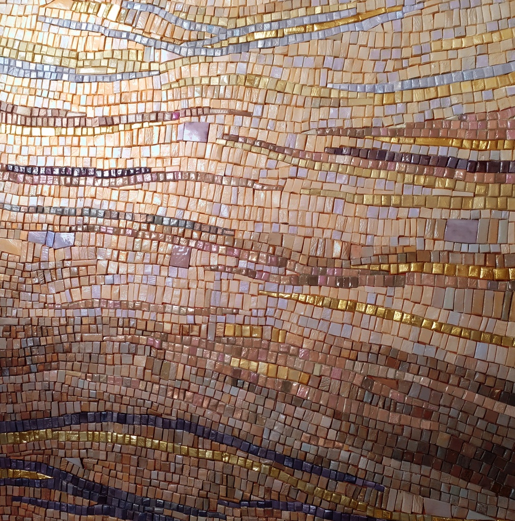 Terracotta and gold mosaic wall art – wide textured abstract canvas painting
