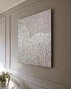 Cream and ivory abstract mosaic art on canvas featuring pearlescent and gold details in a shell-inspired pattern
