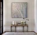 Large light blue mosaic wall art with pearlescent details and delicate botanical lines, perfect for modern interiors