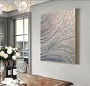 Large light blue mosaic wall art with pearlescent details and delicate botanical lines, perfect for modern interiors