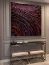 Large burgundy and ruby mosaic wall art with fan-shaped branching pattern, modern abstract design in deep jewel tones