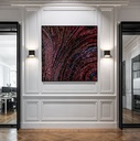 Large burgundy and ruby mosaic wall art with fan-shaped branching pattern, modern abstract design in deep jewel tones