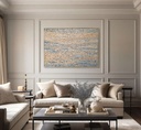 Modern mosaic wall art with abstract wave design in grey, silver, and cream colors on canvas