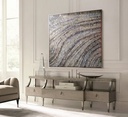 Earth tone abstract mosaic wall art with taupe, grey, brown and light blue colors in textured wave pattern