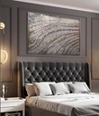 Earth tone abstract mosaic wall art with taupe, grey, brown and light blue colors in textured wave pattern
