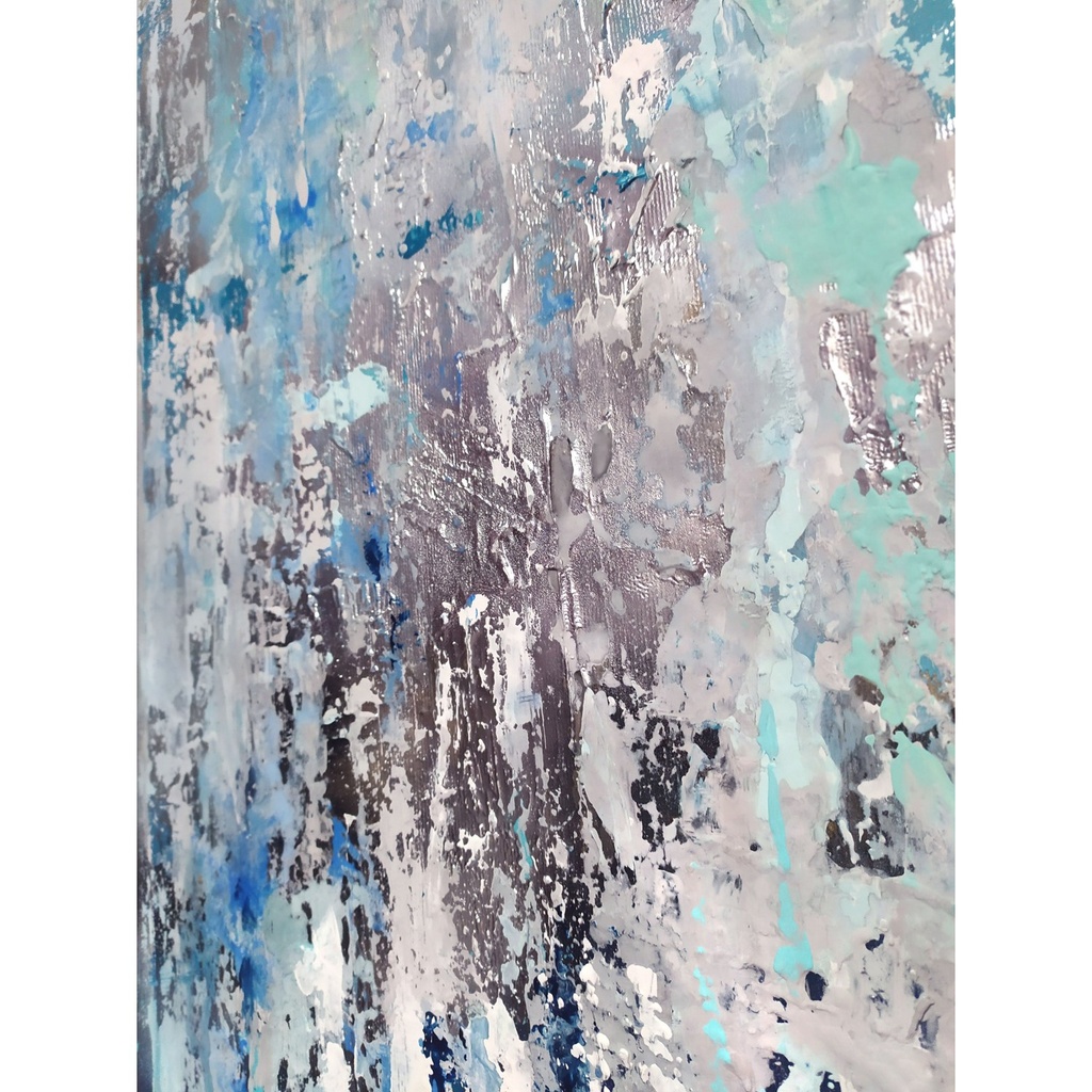 Tall narrow blue & silver canvas painting