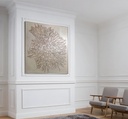 Beige and gold textured mosaic wall art with fossil-inspired abstract design on tone-on-tone background