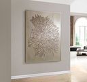 Beige and gold textured mosaic wall art with fossil-inspired abstract design on tone-on-tone background