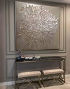 Beige and gold textured mosaic wall art with fossil-inspired abstract design on tone-on-tone background