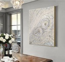 Pearl white mosaic wall art with radiant circular design and soft gold accents, elegant modern decor