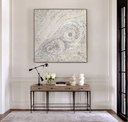 Pearl white mosaic wall art with radiant circular design and soft gold accents, elegant modern decor