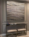Abstract mosaic wall art featuring beige, gold, and soft pink tones with flowing wave patterns for modern interiors