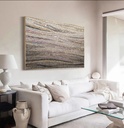 Abstract mosaic wall art featuring beige, gold, and soft pink tones with flowing wave patterns for modern interiors