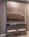 Large mosaic wall art in warm rose terracotta bronze shades with sculptural texture and elegant color transitions, perfect for modern luxury interiors