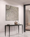 Large mosaic wall art with a radiant sunburst pattern in neutral and gold tones
