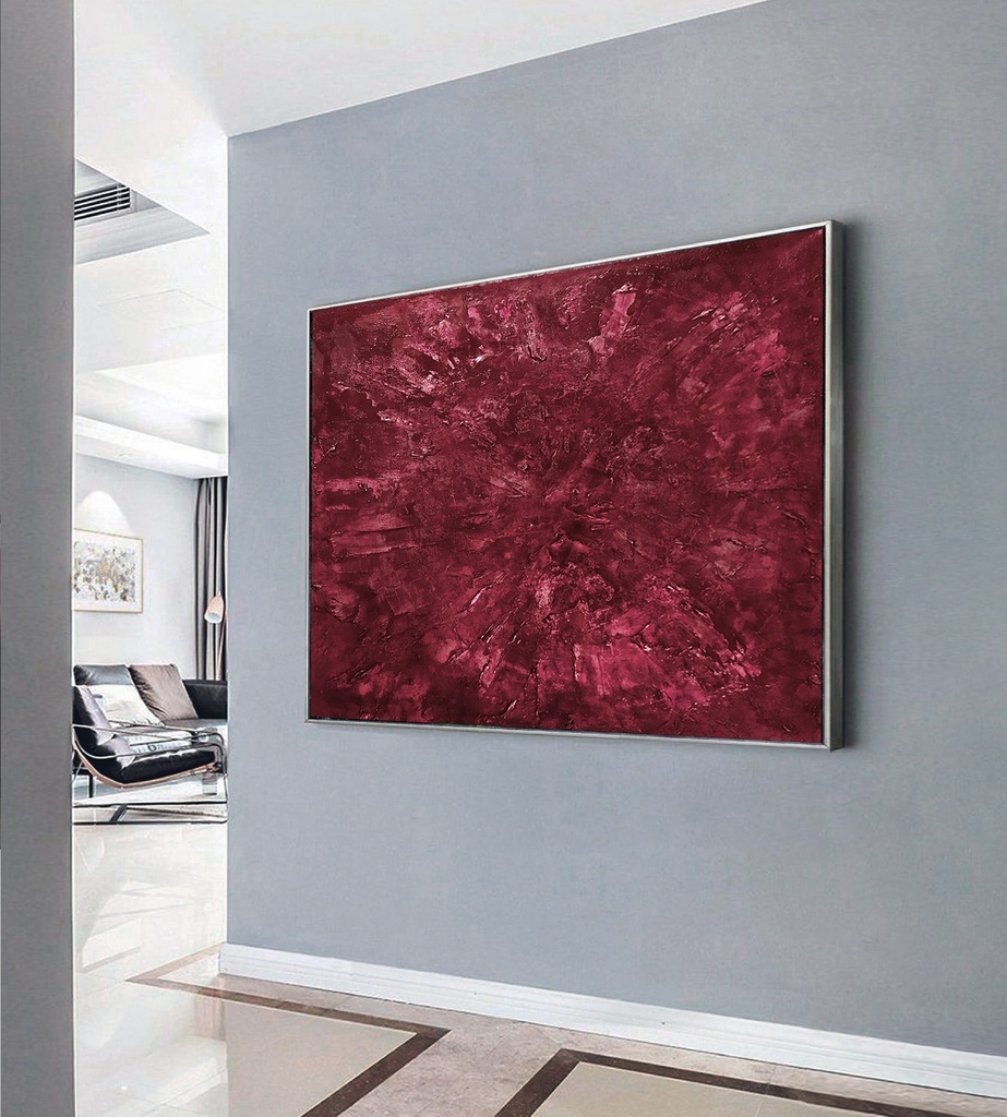 Ruby red painting on canvas, original abstract large wall art, red bordeaux burgundy color painting