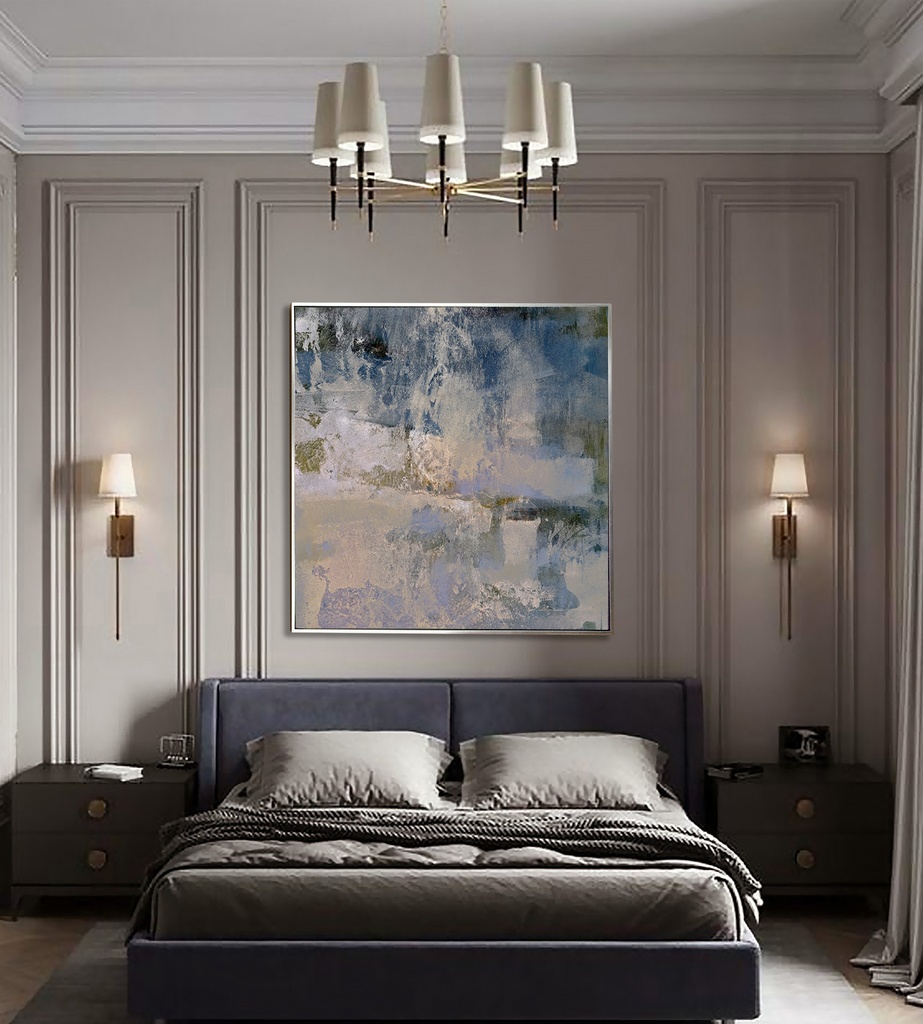 GREEN and gold original painting on large canvas