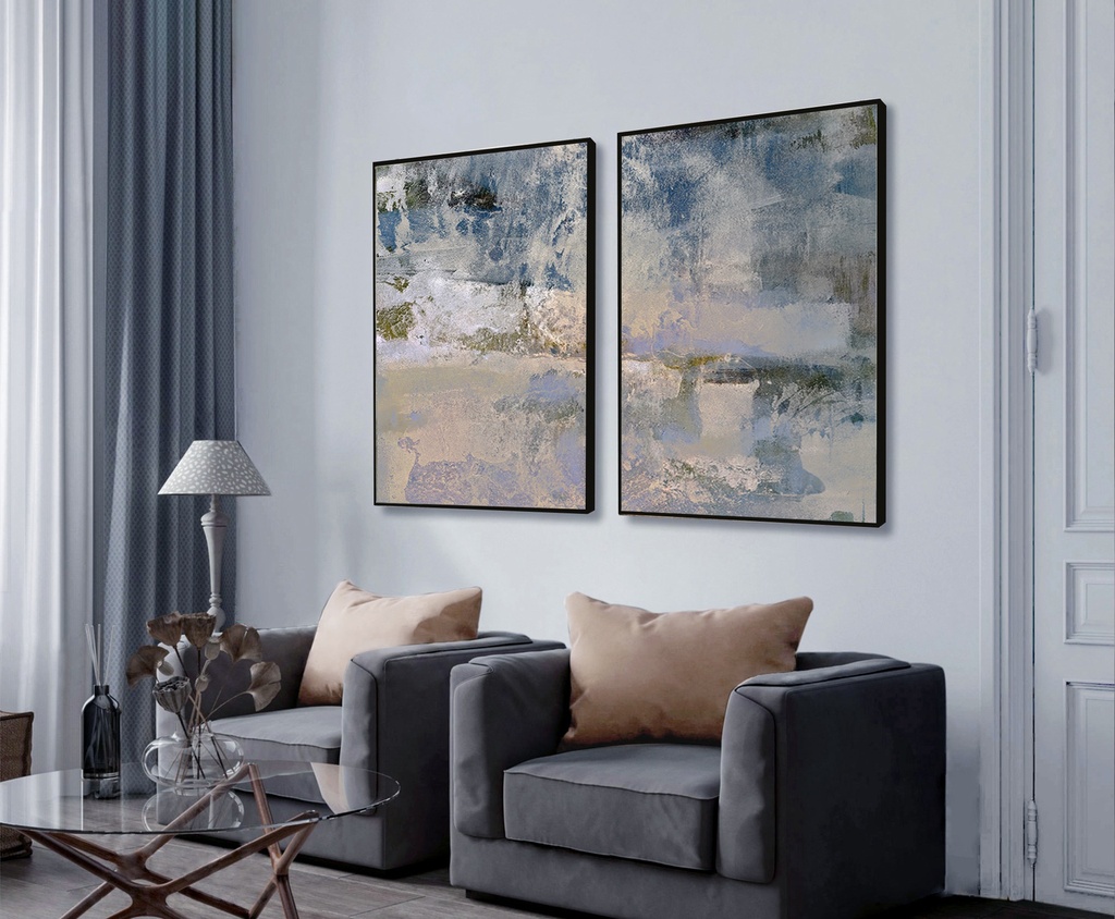 GREEN and gold original painting on large canvas