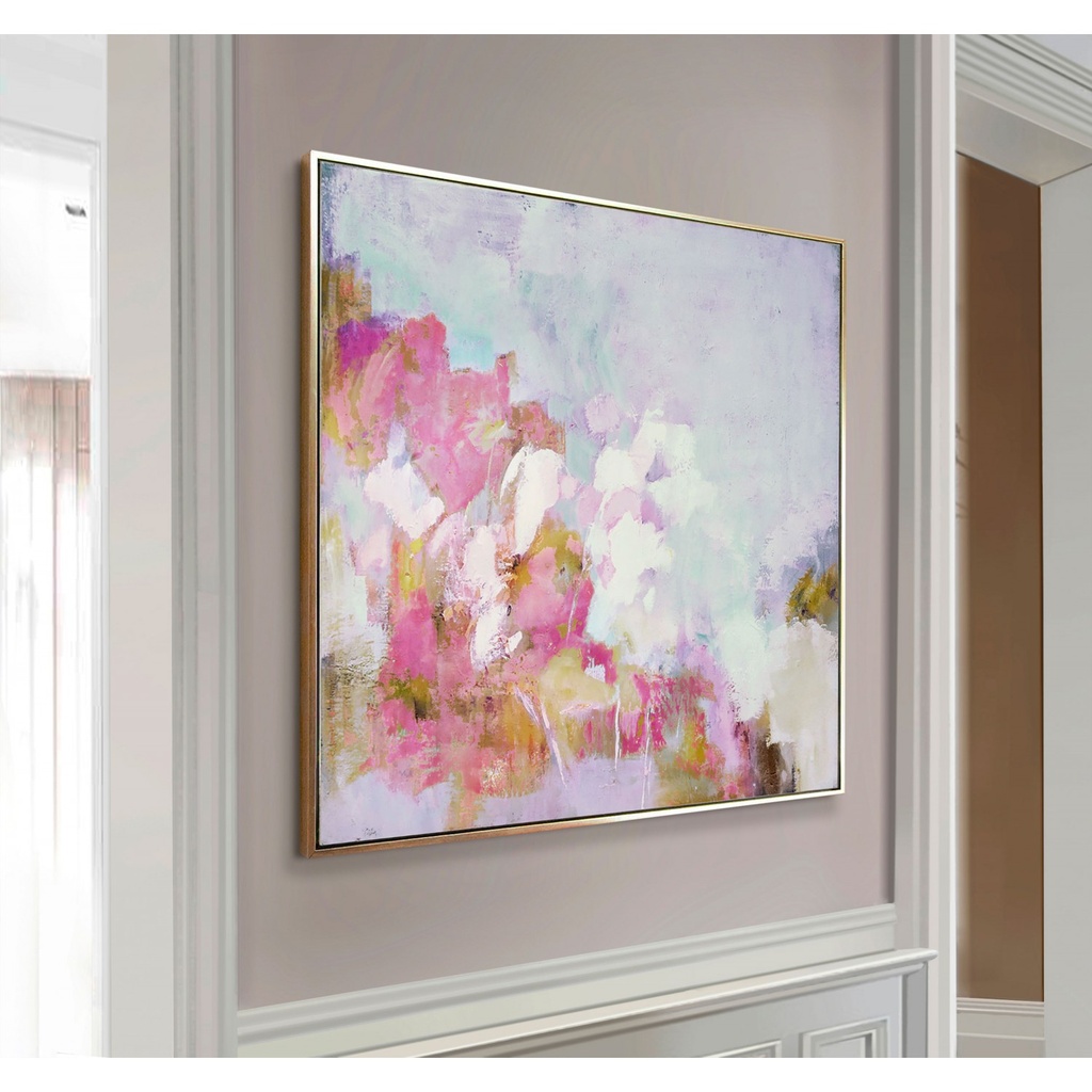 Pink flowers canvas abstract wall art for dining room