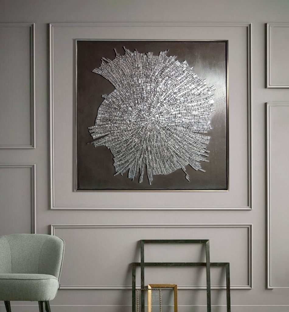 Textured Fossil Wall Art – Metallic Abstract Mosaic on Canvas 