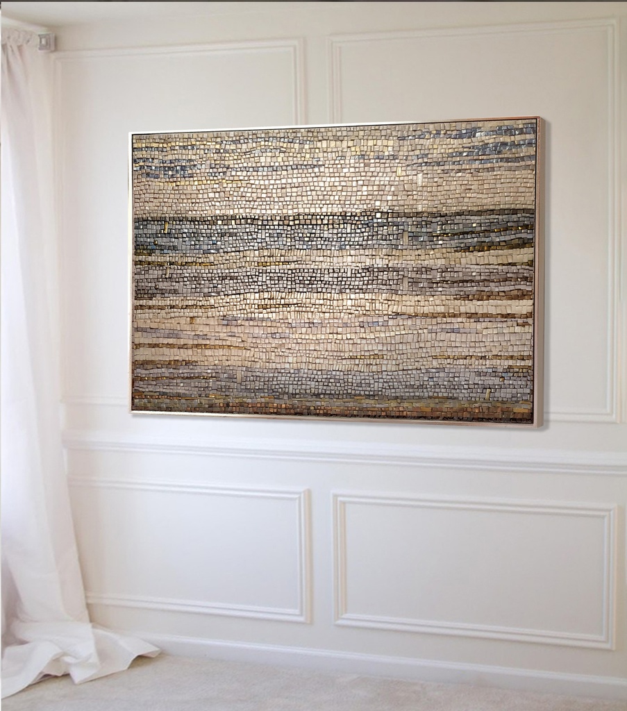 Neutral Mosaic Wall Art – Textured Gold & Beige Modern Decor 