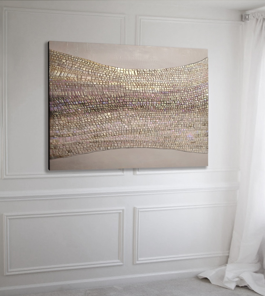 Soft Gold Mosaic Wall Art – Neutral Beige Abstract Canvas