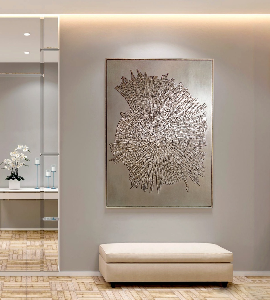 Beige Gold Textured Mosaic Wall Art – Fossil Inspired Abstract