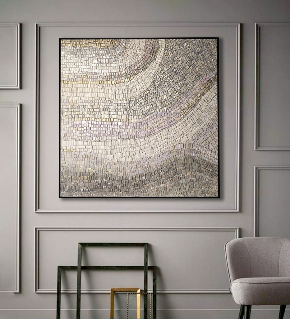 Gold Beige Mosaic Wall Art – Modern Abstract Waves with Metallic Accents