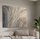 Large Beige Mosaic Wall Art with Blue, Green, Gold and Copper Accents – Modern Abstract Canvas 