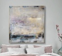 Modern wall art for bedroom, large neutral tones painting with lavender color