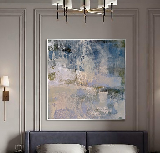 Large Blue Lilac Abstract Canvas Painting: Over Bed Wall Decor