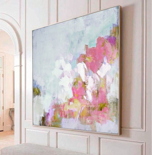 Pink flowers canvas abstract wall art for dining room