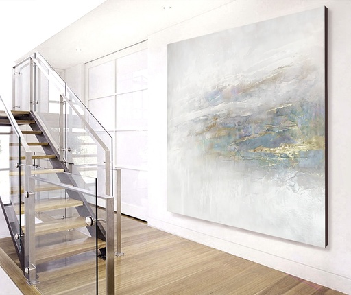 White, Gray and Gold Large Abstract Painting for Entryway