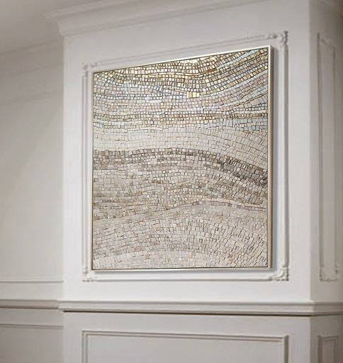 Cream and Gold Mosaic Wall Art – Large Neutral Abstract Canvas