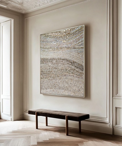 Cream and Gold Mosaic Wall Art – Large Neutral Abstract Canvas