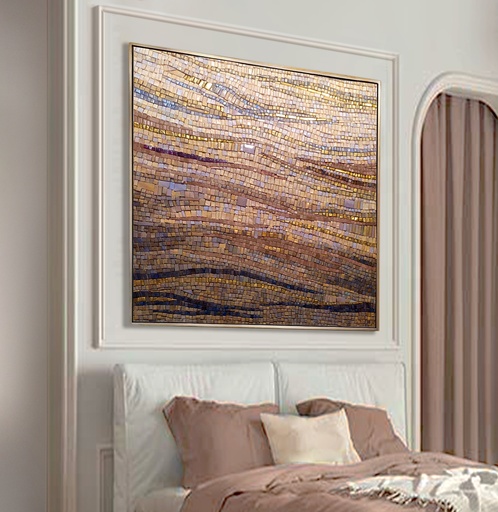 Terracotta and Gold Mosaic Wall Art – Wide Abstract Canvas for Warm Interiors