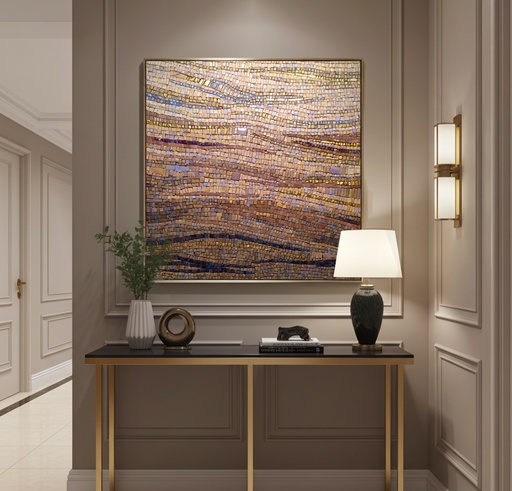 Terracotta and Gold Mosaic Wall Art – Wide Abstract Canvas for Warm Interiors