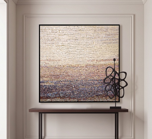 Modern Abstract Landscape Mosaic – Large Pastel Wall Art with Gold