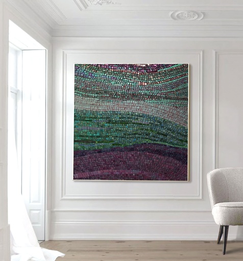 Green and Purple Abstract Mosaic Art | Large Custom Wall Decor