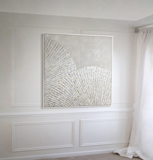Cream Ivory Gold Abstract Mosaic Art | Elegant Neutral Wall Decor