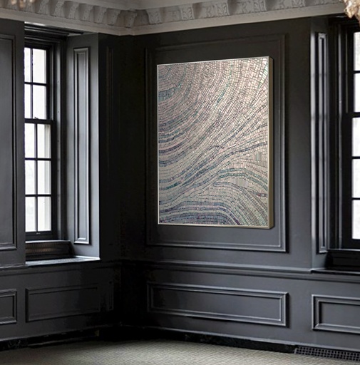 Large Light Blue Mosaic Wall Art with Pearl Accents | Modern Decor