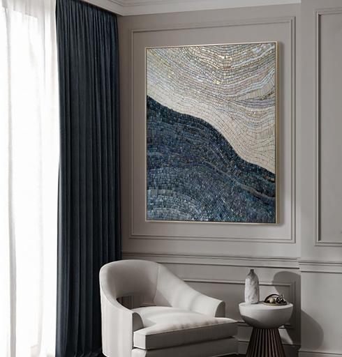 Two-Tone Navy & Cream Mosaic Wall Art | Modern Abstract Canvas