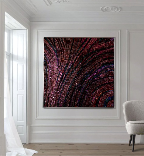Burgundy Mosaic Wall Art | Jewel-Tone Modern Abstract Canvas