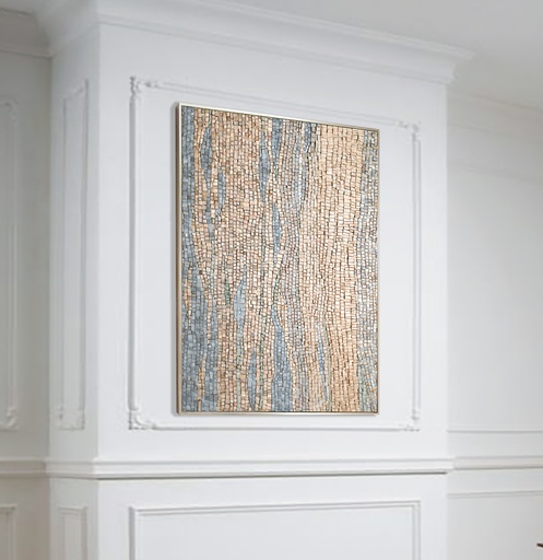 Light Gold and Soft Blue Mosaic Wall Art | Vertical Abstract Canvas