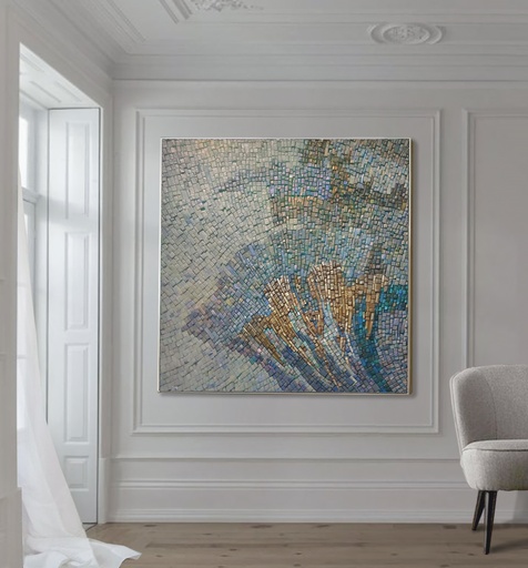 Teal Mosaic Wall Art – Textured Floral Abstract Luxury Decor