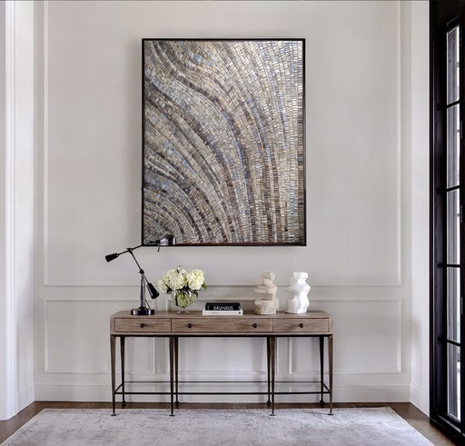 Earth Tones Mosaic Wall Art – Textured Taupe and Blue Abstract Canvas